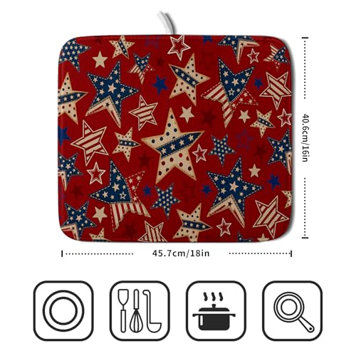 4th of July Dish Drying Mat for Kitchen Counter Patriotic Red Absorbent Dishes Dryer Pad