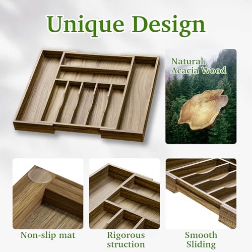 Acacia Wood Kitchen Silverware Drawer Organizer (51.2 Ounce)