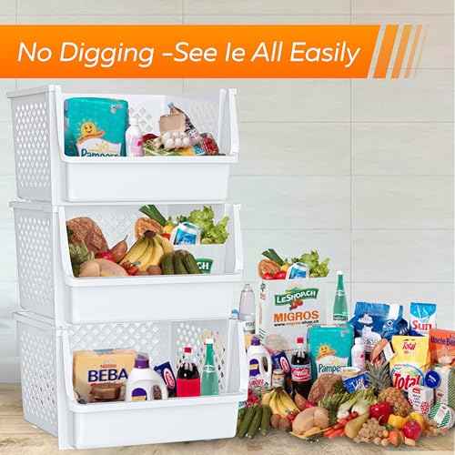 XLarge Stackable Storage Bins Open Front for Pantry Storage (6 Count)