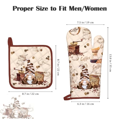 Coffee Gnome Oven Mitts and Pot Holders Set (4 Count)