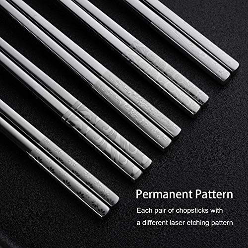 Metal Chopsticks Reusable 316 Stainless Steel Chopsticks Multipack Dishwasher Safe Chop Sticks Square Fancy Laser Engraved Non