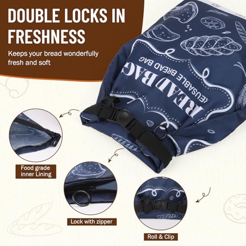 Bread Bags 2 Pcs Reusable Zipper Bags Large Homemade Bread Freezer Storage (2 Count)