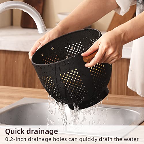 Metal Colander with Wood Handle and Stable Base