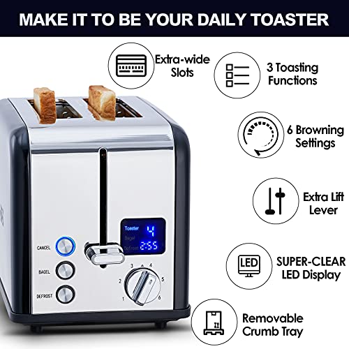 2 Slice Stainless Steel Toaster with Digital LED Display