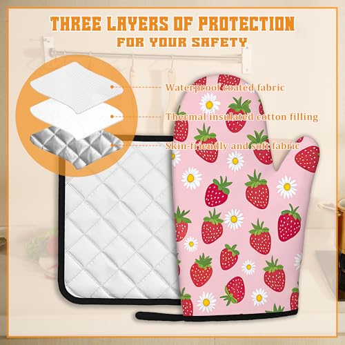 Cute Strawberry Oven Mitts and Pot Holders (4 Count)
