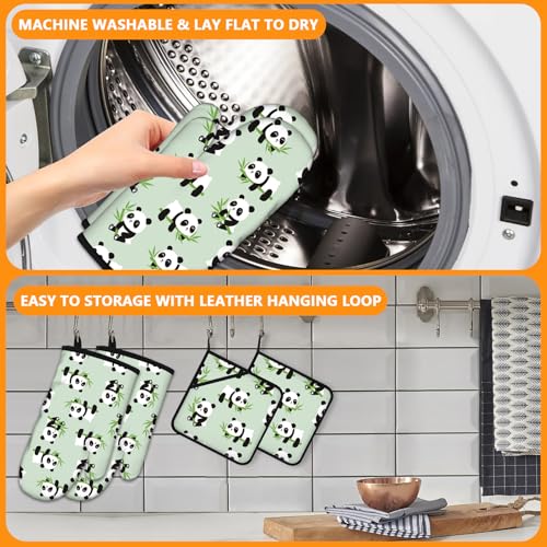 Cute Panda Oven Mitts and Pot Holders Sets 4Pcs