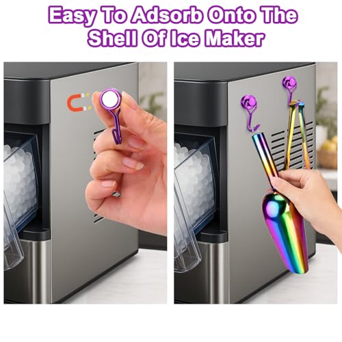 Stainless Steel Ice Scoop for Freezer with Magnetic Hook & Ice Tongs