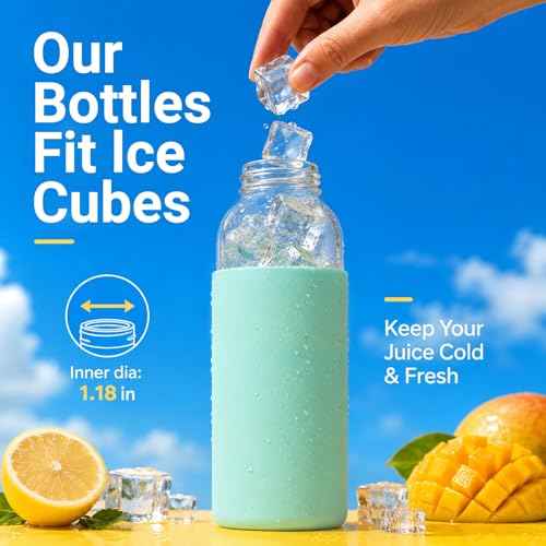 18 oz Glass Water Bottles with Lids and Silicone Sleeve 4 Pack