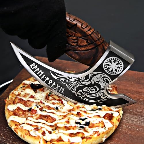 Pizza Cutter Axe Rocker Carbon Steel Slicer Chef Pizza Cutter Viking Axe with Leather Cover