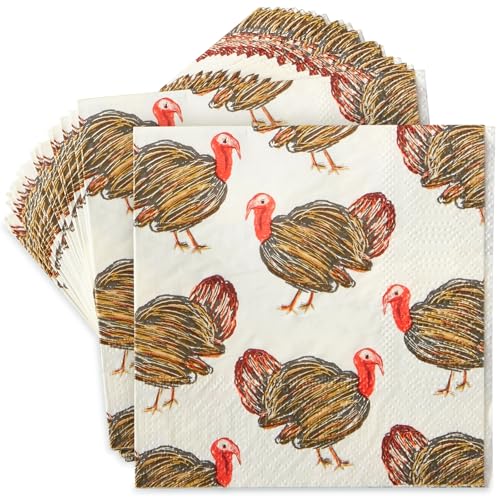100 Pack Turkey Thanksgiving Cocktail Napkins for Party Supplies (100 Count)