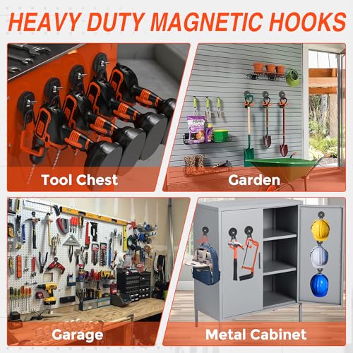 6Pcs Heavy Duty Storage Magnetic Utility Hooks Large Garage Strong Extra Magnet Hooks Hanger with Anti (6 Count)