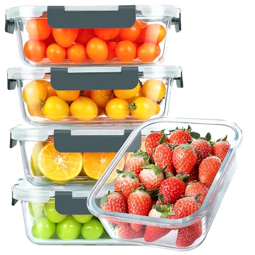 30 oz 5 Pack Glass Meal Prep Containers with Lids (5 Count)