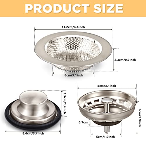 3 Pcs Kitchen Sink Drain Strainer and Stopper Stainless Steel Garbage Disposal Plug with Handle Universal Anti (3 Count)