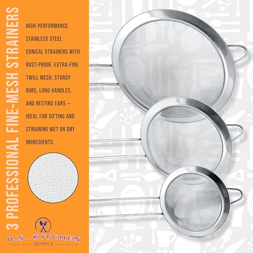 Set of 3 Stainless Steel Conical Strainers (3 Count)
