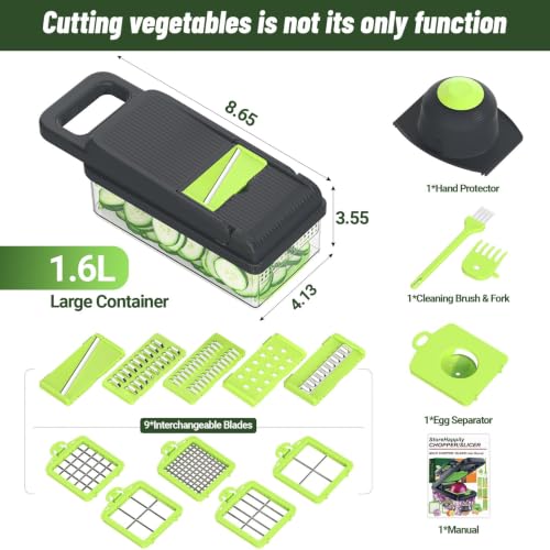 15-in-1 Vegetable Chopper 10 Blades, Veggie Cutter with Handle, Green/Grey