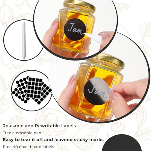 30 Pack 6 oz Clear Hexagon Glass Jars with Gold Lids (30 Count)