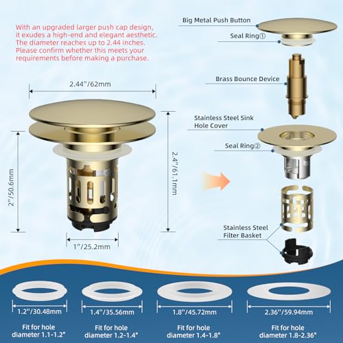 2 Pack Upgraded 3 in 1 Bathroom Sink Drain Strainer (2 Count)