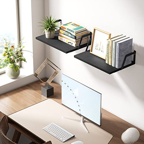Floating Shelves Wall Mounted Set of 2 Rustic Wood Shelves with Large Capacity (2 Count)