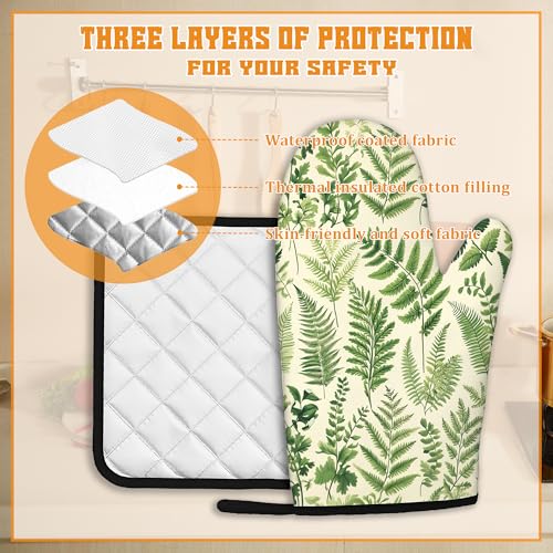 Fern Herbs Oven Mitts and Pot Holders Set (4 Count)
