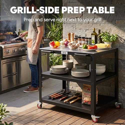 3 Shelf Pizza Oven Table with Lockable Wheels