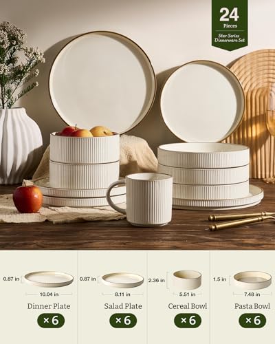 Stoneware Dinnerware Sets with Pasta Bowls (24 Count)