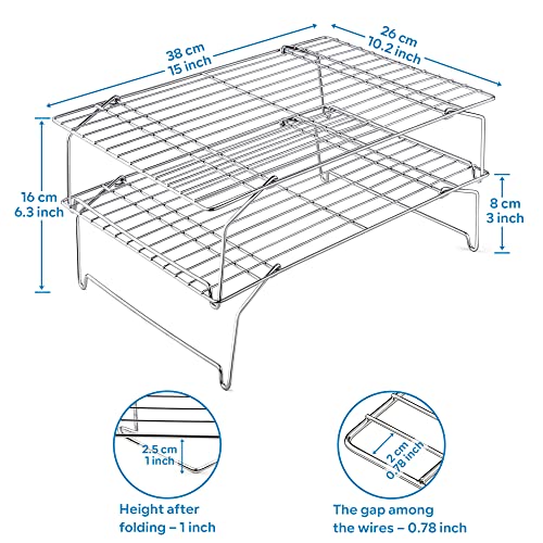 2 Tier 15x10IN Cookie Cooling Rack for Cooking Stackable Collapsible