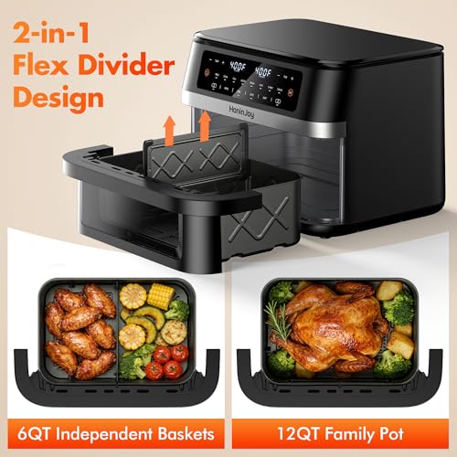 12QT Dual Basket Air Fryers with Dvider & 50PCS Paper Liners