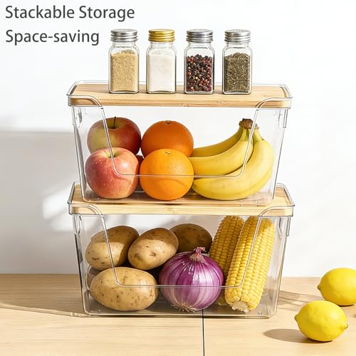 4 Set Potato And Onion Storage Bins with Bamboo Lid