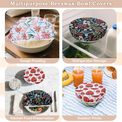 5Pcs Reusable Beeswax Elastic Bowl Covers for Bread Proofing and Food Cover (5 Count)