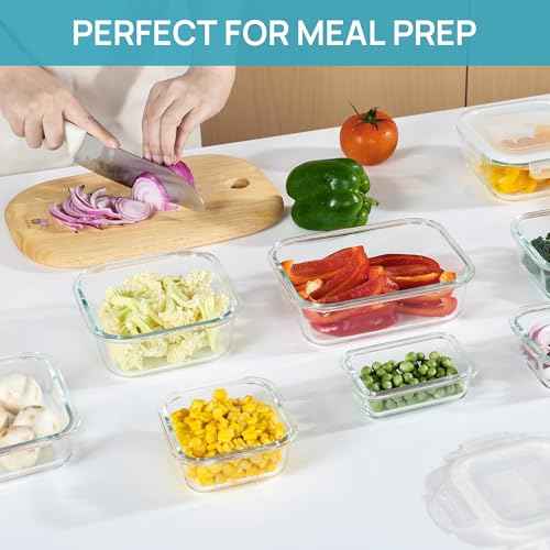 8 Pack Glass Food Storage Containers with Airtight Lids (8 Count)