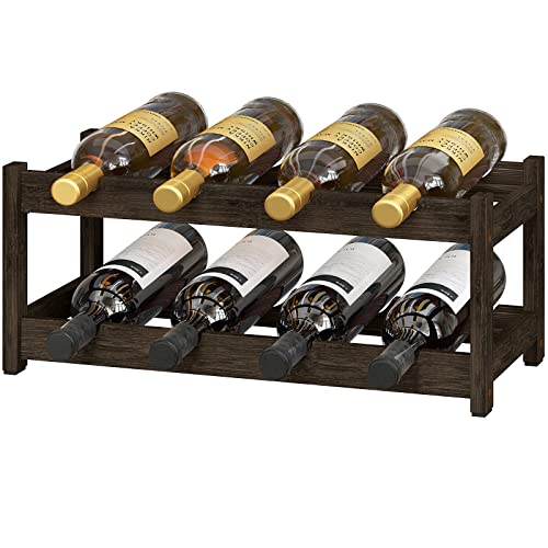 Wine Rack Freestanding 2 Tier 8 Bottle Bamboo Wine Racks Countertop Cabinet Wine Holder Wine Storage Shelf for