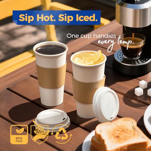 100 Pack 20 oz Disposable Coffee Cups with Lids (100 Count)