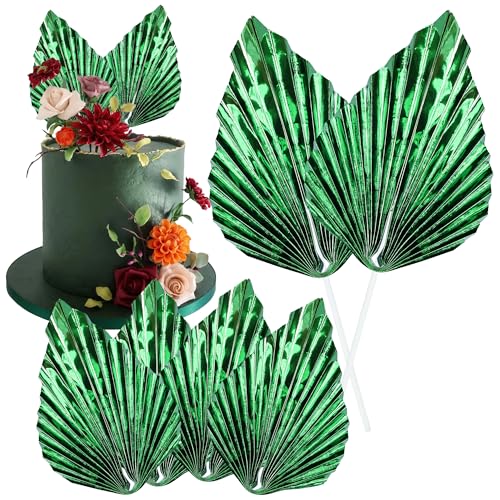 6Pcs Paper Palm Fan Cake Toppers Palm Spear Leaves Fan Cupcake Toppers Cake Insert Decorations Craft DIY Cake Bakeware Decoration for Birthday Party Wedding Party Decor Supplies Light Green (6 Count)