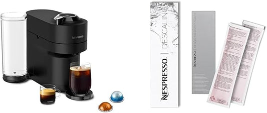 Nespresso Vertuo Pop+ Limited Edition Coffee and Espresso Maker by De'Longhi, Black Matte with Dark Chrome Descaling Kit