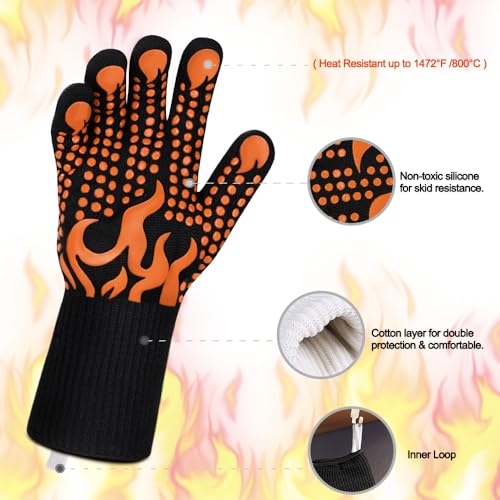 BBQ Gloves 1472°F Heat Resistant Grilling Gloves Silicone Non (2 Count)