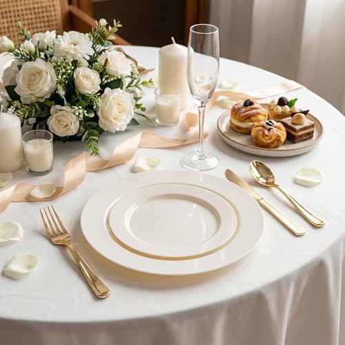 102 Pcs Ivory Plastic Plates (102 Count)