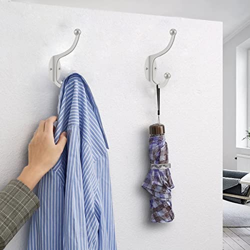 Wall Hooks 10Pcs Coat Hooks Hardware Towel Hooks for Hanging Coats Double No Rust Black Robe Hooks Wall Mounted with Screws for Key (10 Count)