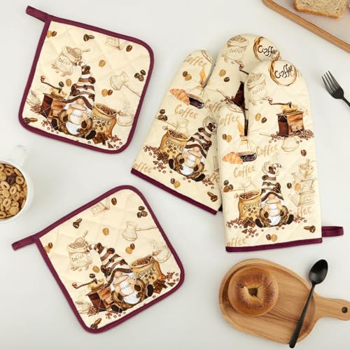 Coffee Gnome Oven Mitts and Pot Holders Set (2 Count)