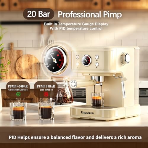 04E 20 Bar Espresso Machine with Milk Frother Steam 1100W White