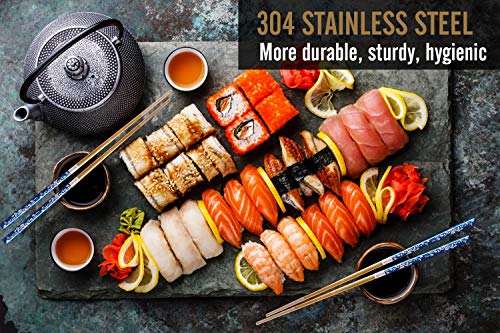 Metal Chopsticks Titanium Plated Stainless Steel Chopsticks Reusable Dishwasher safe Japanese Korean Chopstick lightweight Laser Engraved Anti