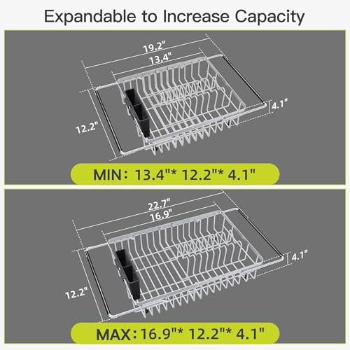 Expandable Dish Drying Rack Over the Sink with Utensil Holder