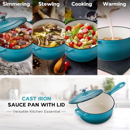 3QT Enameled Cast Iron Saucepan with Lid