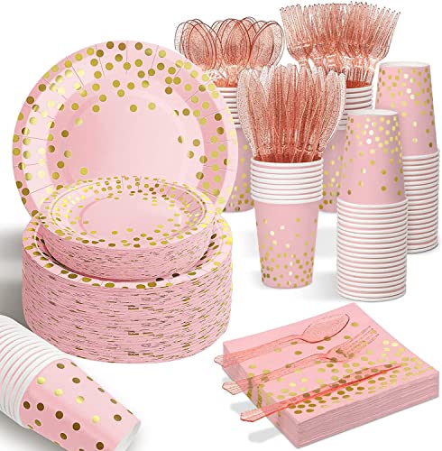 350PCS Pink and Gold Party Supplies (350 Count)