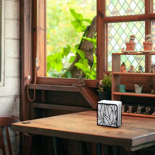 Morden Leaf Decorative Black Metal Napkin Holder for Table