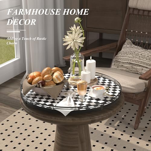 18 Inch Black and White Checkerboard Lazy Susan Decorative Tray