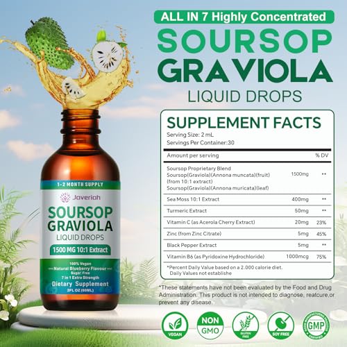Soursop Bitters Liquid Drops Supplement with Irish Sea Moss & Turmeric for Cellular Support (2 Fl Oz)
