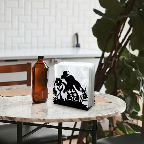 Rabbit Flower Decorative Black Metal Napkin Holder for Table