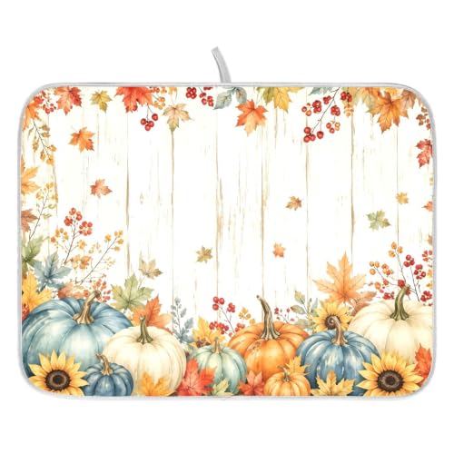 Thanksgiving Dish Drying Mat for Kitchen Counter Absorbent Microfiber Pumpkin Sunflower Fall Autumn Large Drying Pad Dish Mats for Kitchen Countertops 18 x 24 Inch