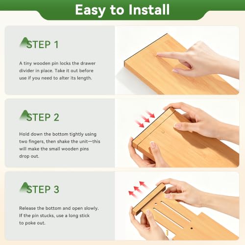 6 Pack Bamboo Drawer Dividers 4.65" High Adjustable from 17'' to 22'' (6 Count)