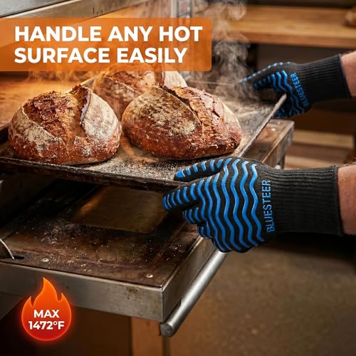 BBQ Gloves 1472°F Heat Resistant Oven Gloves with Fingers (9.6 Ounce)